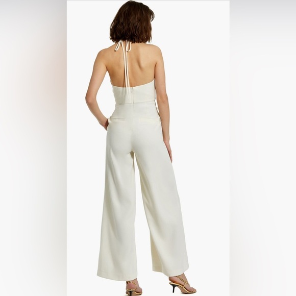 Mac Duggal Ivory Crepe Halter Neck Flower Detail Jumpsuit - Picture 3 of 16